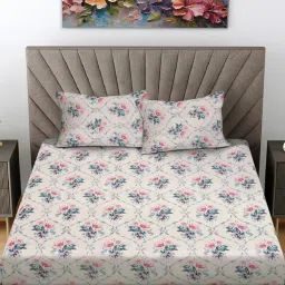 FABINALIV Multicolor Floral Cotton Blend King Bedsheet with 2 Pillow Covers-image-87