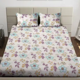 FABINALIV Multicolor Floral Cotton Blend King Bedsheet with 2 Pillow Covers-image-90
