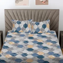 FABINALIV Multicolor Geometric Cotton Blend King Bedsheet with 2 Pillow Covers-image-89