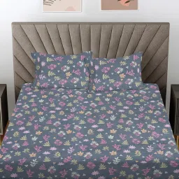 FABINALIV Multicolor Floral Cotton Blend King Bedsheet with 2 Pillow Covers-image-99