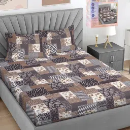 FABINALIV Multicolor Geometric Cotton Blend Super King Bedsheet with 2 Pillow Covers-image-10