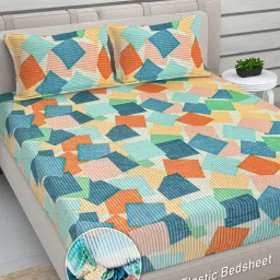 FABINALIV Multicolor Geometric Woollen King Size Fitted Double Bedsheet With 2 Pillow Covers-image-14