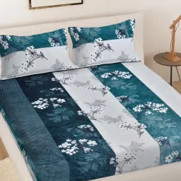 FABINALIV Multicolor Floral Woollen King Size Fitted Double Bedsheet With 2 Pillow Covers-picture-10