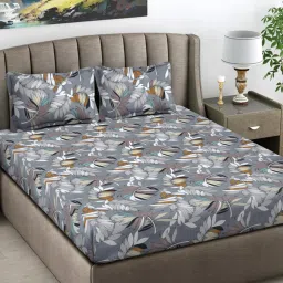 FABINALIV Multi-Color Floral 300 TC Cotton Blend King Bedsheet with 2 Pillow Covers image 1