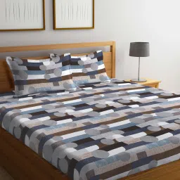 FABINALIV Multicolor Geometric Cotton Blend Super King Size Double Bedsheet with 2 Pillow Covers image 1