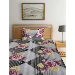 FABINALIV Multi-Color Floral 210 Tc Cotton Blend Bedsheet with Pillow Cover (Single) image 2