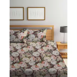 FABINALIV Multicolor Floral Cotton Blend King Fitted Double Bedsheet with 2 Pillow Covers image 2