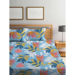 FABINALIV Multicolor Floral Cotton Blend King Fitted Double Bedsheet with 2 Pillow Covers image 2