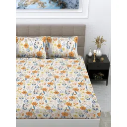 FABINALIV Multicolor Floral Cotton King Fitted Packing Double Bedsheet with 2 Pillow Covers image 2