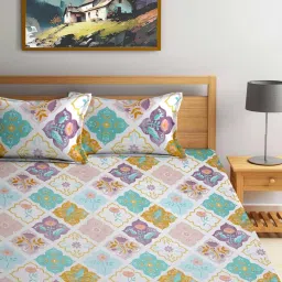 FABINALIV Multi-Color Abstract 300 TC Cotton Blend King Bedsheet with 2 Pillow Covers image 2