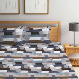 FABINALIV Multicolor Geometric Cotton Blend Super King Size Double Bedsheet with 2 Pillow Covers image 2