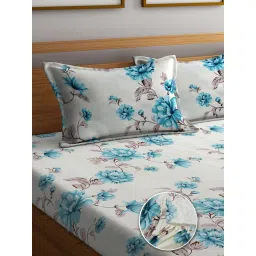FABINALIV Multicolor Floral Cotton Blend King Fitted Double Bedsheet with 2 Pillow Covers image 3