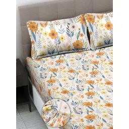 FABINALIV Multicolor Floral Cotton King Fitted Packing Double Bedsheet with 2 Pillow Covers image 3