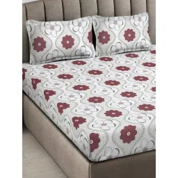 FABINALIV Multicolor Floral Cotton King Fitted Packing Double Bedsheet with 2 Pillow Covers image 3