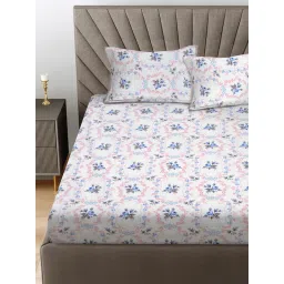 FABINALIV Multicolor Floral Cotton King Fitted Packing Double Bedsheet with 2 Pillow Covers image 3