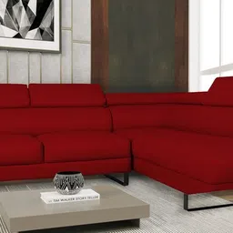 casacraft from pepperfry Celez LHS Sectional Sofa (3+ Lounger) With Adjustable Headrests In Dark Red Colour image 2