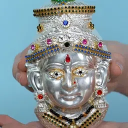 Sigaram Silver Toned & Blue Textured Lakshmi Face Mukoot image 1