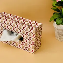 CasaGold Red Printed Wooden Tissue Box & 6 Pieces Coaster image 3