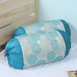 mfd home furnishing Blue Silk Floral 16x34 inches Bolster Covers (Pack of 2) image 1