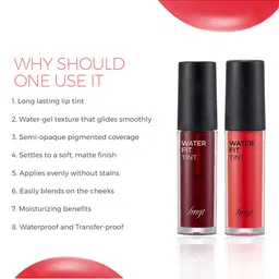 The Face Shop Set of 2 Water Fit Long-Lasting Lip Tint 5g Each - Pink Mate & Red Signal image 2