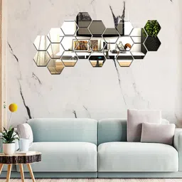 WallDaddy 23 Pcs Silver-Toned Hexagon Mirror Wall Stickers image 1