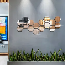 WallDaddy 16 Pcs Silver-Toned Hexagon Mirror Wall Stickers image 1