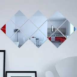 WallDaddy Silver Toned 10 Pieces Self-Adhesive Square Mirror Wall Stickers image 1
