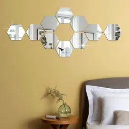 WallDaddy White 10 Pieces Hexagon Design Mirror Wall Stickers image 1