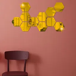 WallDaddy 11 Pcs Golden Hexagon Mirror Wall Stickers image 1