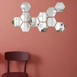 WallDaddy 11 Pcs Silver-Toned Hexagon Mirror Wall Stickers image 1