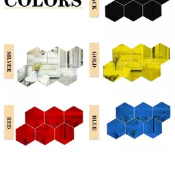 WallDaddy Silver Toned 14 Pieces Hexagon Design Mirror Wall Stickers image 2