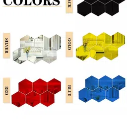 WallDaddy White 10 Pieces Hexagon Design Mirror Wall Stickers image 2