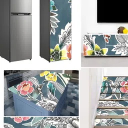 British Terminal Sea Green & Yellow Floral Printed Self-Adhesive Wallpaper image 3