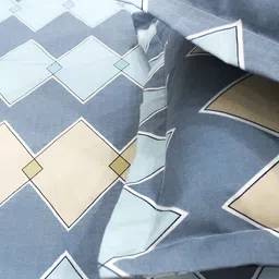 Aurave Blue & Brown Geometric Microfiber 210 TC Fitted King Bedsheet with 2 Pillow Covers image 3