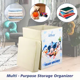 Kuber Industries Cream & White 2 Pcs Disney Printed Toy Storage Box with Lid & Handles image 5