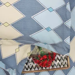 Aurave Blue & Brown Geometric Microfiber 210 TC Fitted King Bedsheet with 2 Pillow Covers image 5