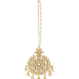 I Jewels White Gold-Plated Pearl & Kundan Studded Handcrafted Maangtikka image 2