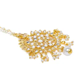 I Jewels White Gold-Plated Pearl & Kundan Studded Handcrafted Maangtikka image 3