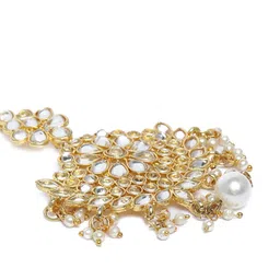 I Jewels White Gold-Plated Pearl & Kundan Studded Handcrafted Maangtikka image 3