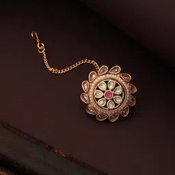 Saraf RS Jewellery Gold Plated Kundan-Studded & Beaded Borla Maangtikka-picture-17