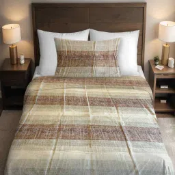 threads Multicolor Geometric 400 TC Cotton Single bed Flat Bedsheet with 1 Pillow Covers Essential Collection image 1