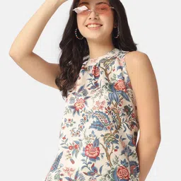 angloindu Floral Printed Halter Neck Sleeveless Satin Top-picture-32