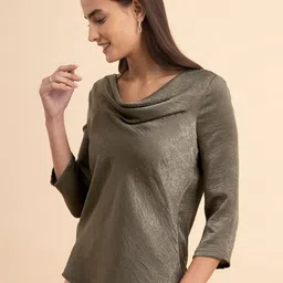 FableStreet Cowl Neck Satin Top image 3