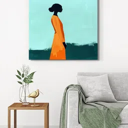 999Store Yellow & Green Minimalist Silhouette Canvas Painting Wall Art image 1