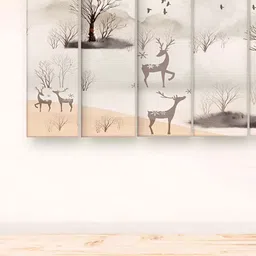 Casperme White & Grey 5 Pieces Abstract Wooden Birds and Animals Painting Wall Art-image-11