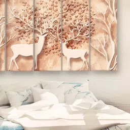 Casperme Cream & White 5 Pieces Abstract Wooden Birds and Animals Painting Wall Art-image-11