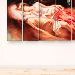 Casperme 5 Pieces Peach Colored Painting Wooden Wall Art-image-71