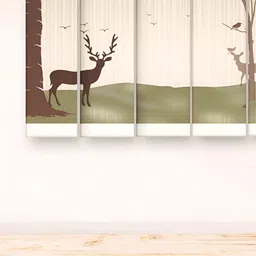 Casperme 5-Pcs Green & Cream Wooden Modern Art Big Wall Painting-image-51