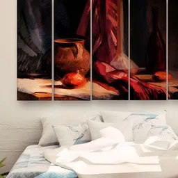 Casperme 5 Pieces Red & Grey Abstract Modern Art Wooden Wall Painting-image-83