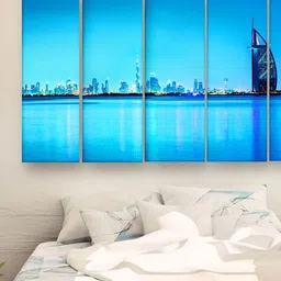 Casperme Blue and White 5 Pieces Skyline Big Wall Painting-picture-33